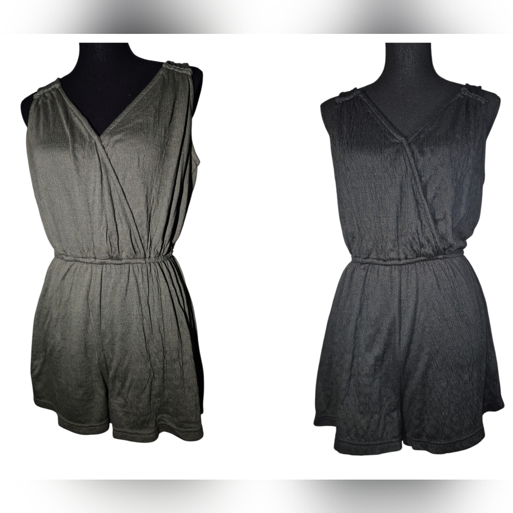 V-Back Surplice Romper w/Braided Detail 2 Pack Bundle Black & Olive Green- Sz S